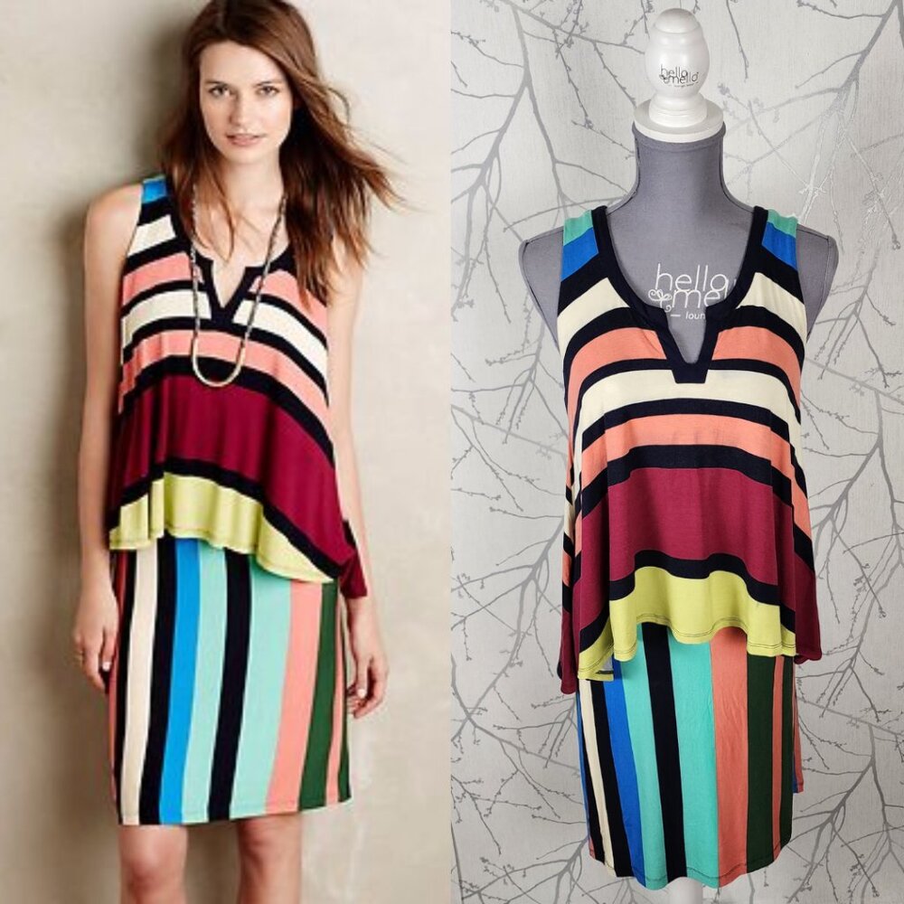 Maeve Colorful Stripe Stretch Knit Tiered Davina Dress
